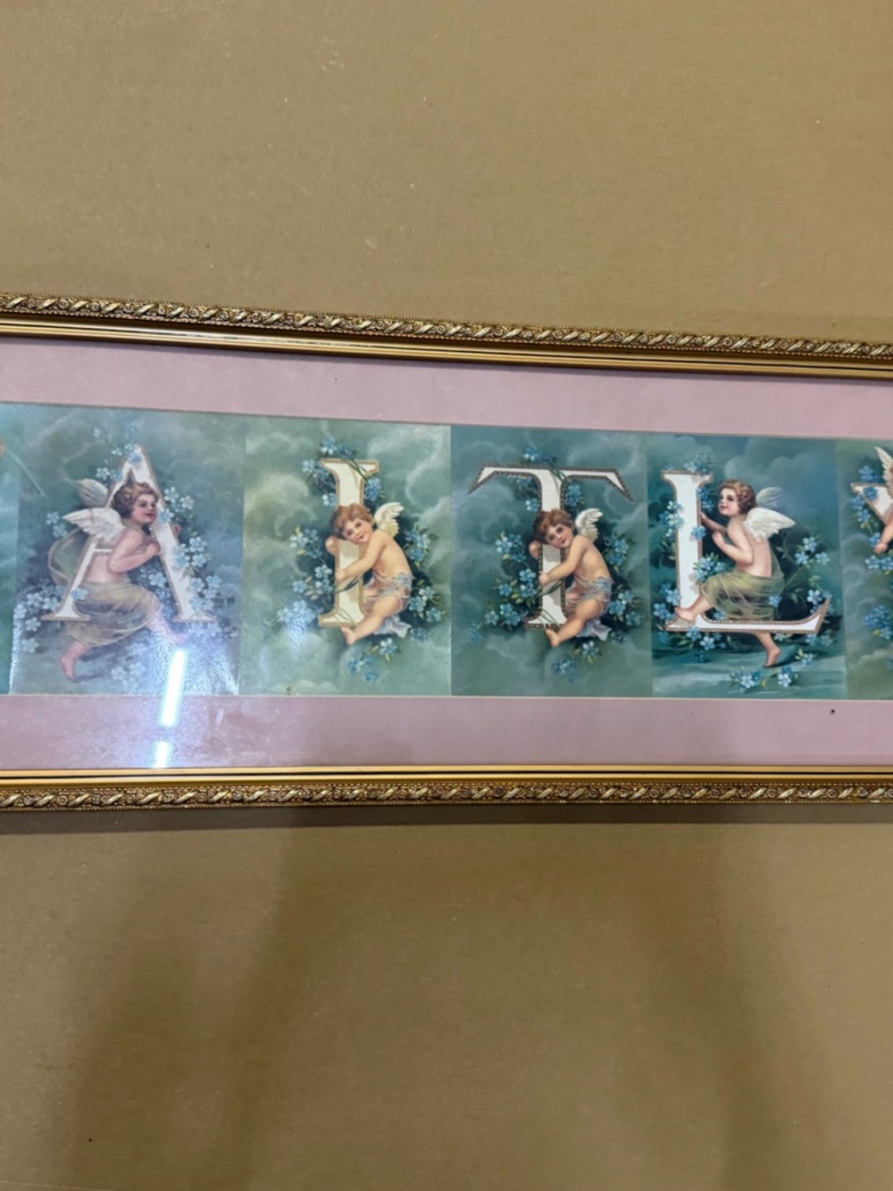 Vintage Cherub Angel Framed Print - Pink & Green